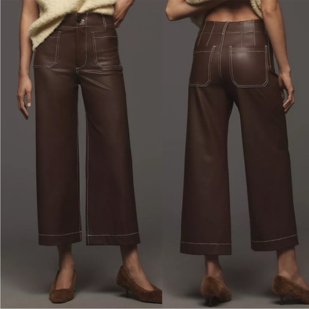Maeve Colette Chocolate Brown Crop Vegan Leather Pant - Picture 4 of 10